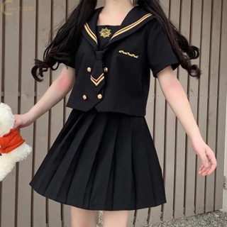 日系學院風 JK制服 女生套裝 時尚套裝 兩件套裝 夏季新款黑暗系jk制服 學院風學生水手領上衣百褶裙子 水手服
