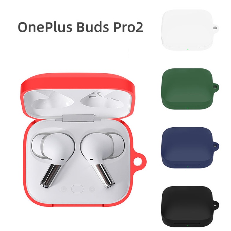純色矽膠套+帶掛鉤,適用於 Oneplus Buds Pro 2 tws 保護套藍牙無線耳機充電盒外殼保護套