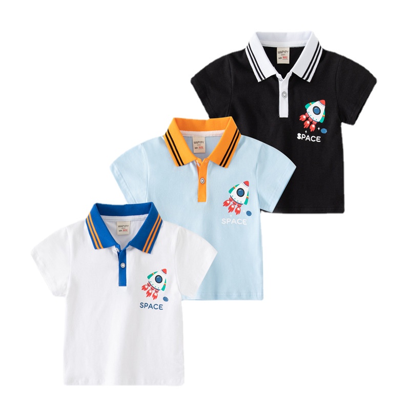 Soffny Kids Polo 衫男童棉 T 恤兒童服裝夏季休閒短袖嬰兒襯衫 Polo kemeja budak le