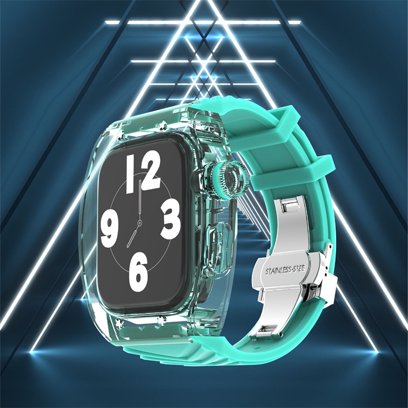 潮流改裝錶帶 iWatch理查德蘋果手錶帶 透明藍潮流時尚錶殼 適用Apple watch44mm 45mm S8 S7