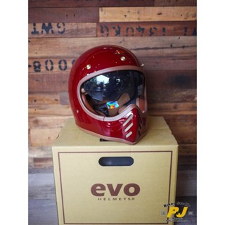 P&J 松山店 免運費優惠中 EVO 內墨鏡 山車帽 系列 咖啡皮革邊 復古 老味 全罩 山車 安全帽 復古紅