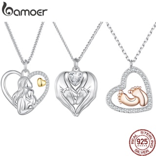 Bamoer 925 銀腳印項鍊可調節長度首飾適合嬰兒禮物 SCN497