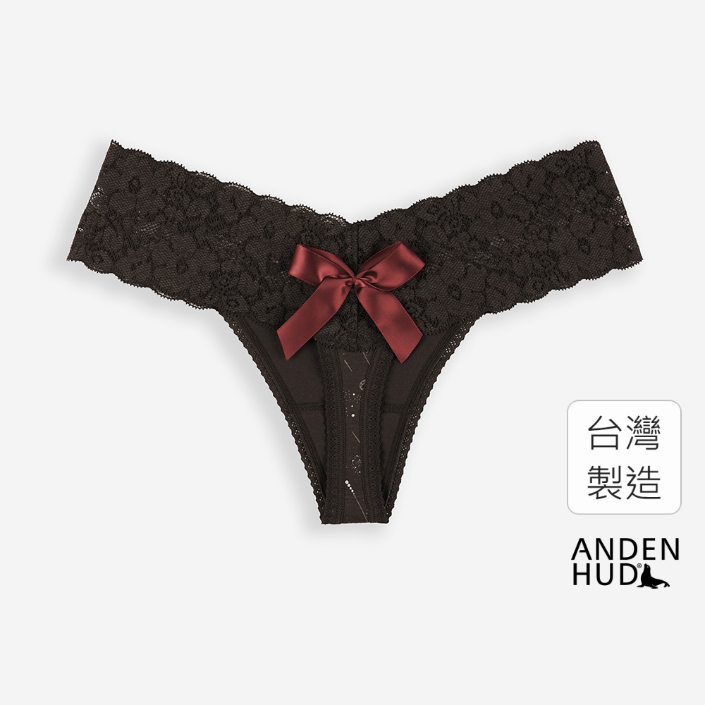 【Anden Hud】星星知我心．V蕾絲丁字褲(黃昏棕-日月星辰) 純棉台灣製
