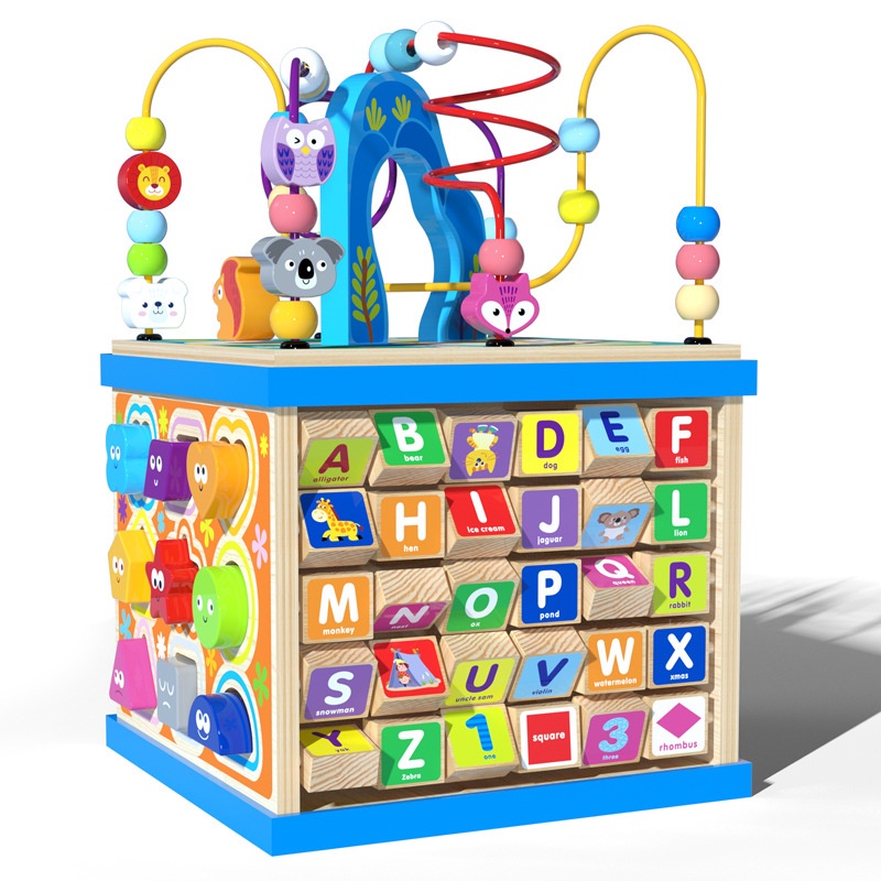 兒童木製大號玩具 多功能益智大繞珠 百寶箱 智力配對場景玩具 智力盒玩具