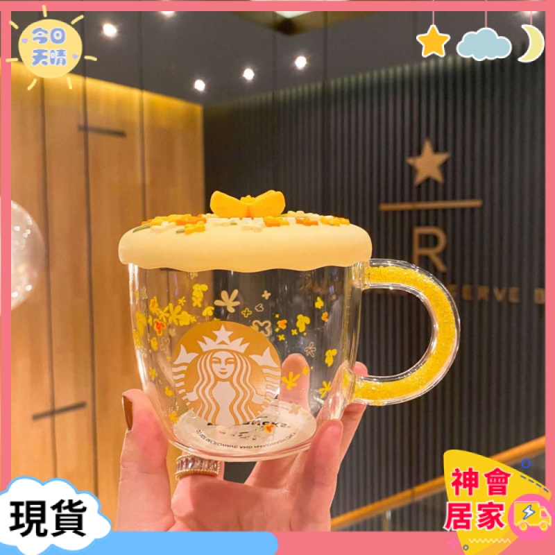 🌟🌟【現貨】正品出售-星巴克 星巴克經典馬克杯 星巴克女神中秋金色桂花帶鑽手柄含攪拌棒耐熱玻璃杯咖啡杯牛奶杯