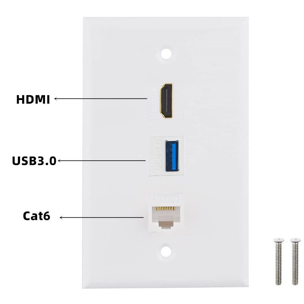 頻道 轉換器 3口HDMI USB3.0版本 CAT6高清數據免焊接插座面板多媒體資訊牆插 音訊 轉接頭