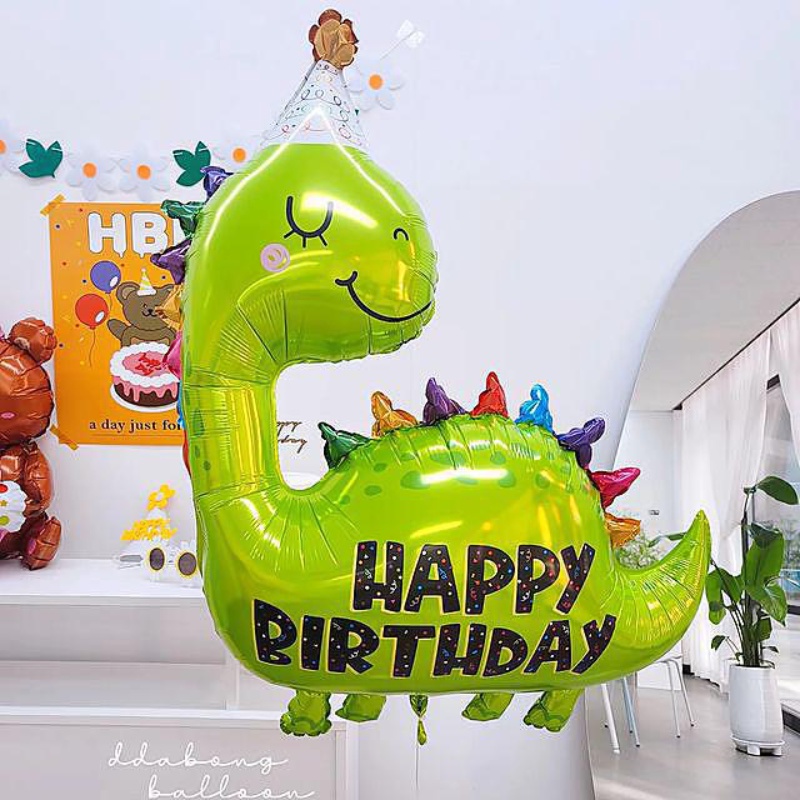 生日帽綠色恐龍氣球派對裝飾恐龍男孩兒童野叢林恐龍派對用品