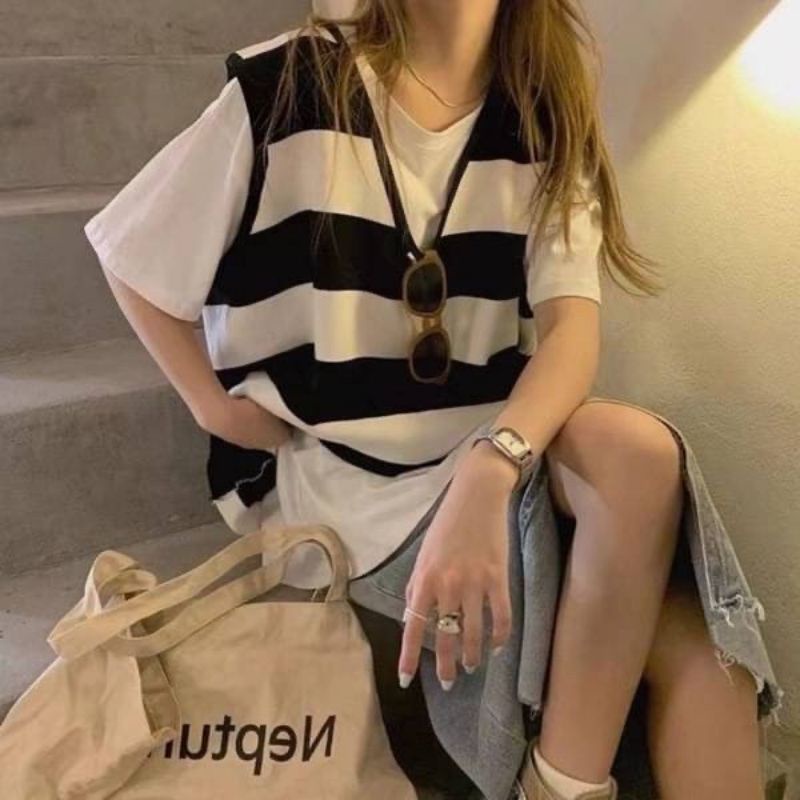 橫條紋層次兩件套套裝🙌🌟春夏最NEW的層次穿搭風格！！層次穿搭可不是秋冬專有😎尤其可以分開搭配，自由變化真的很愛#V