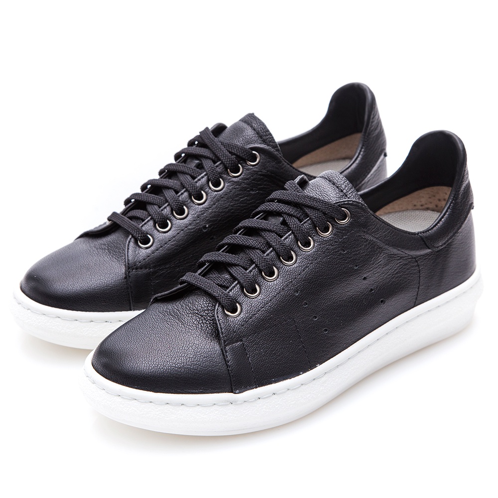 selly 沙粒 NG-正韓製牛皮洞洞綁帶內增高休閒鞋-黑色40碼-NG387