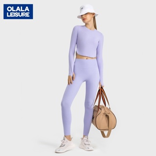 OLALA新款時尚瑜伽套裝美背交叉性感運動內衣+無尷尬磨毛高彈緊身蜜桃臀無痕腳口瑜伽褲