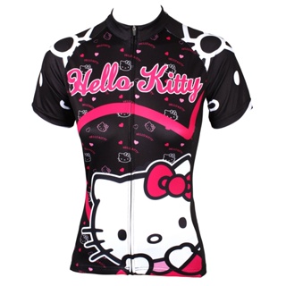 200 女士Hello Kitty夏季短版腳踏車腳踏車車衣車褲戶外運動單車服騎行服套裝公路腳踏車速乾透氣體恤動感單車服山