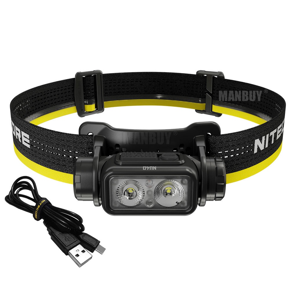 Nitecore NU40 1000 流明白光 + 紅光 USB-可充電頭燈