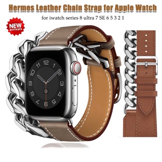 皮革不鏽鋼錶帶 金屬皮革錶帶 適用Apple Watch 8 Ultra 49mm 7 SE 6 5 4 蘋果錶帶