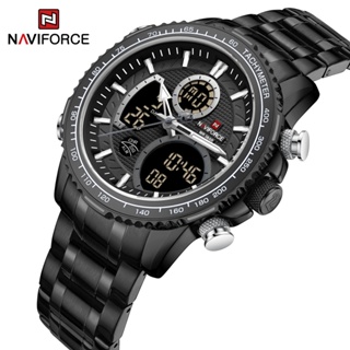 Naviforce 9182 男士軍用手錶防水運動手錶頂級品牌男士雙顯示數字不銹鋼手錶