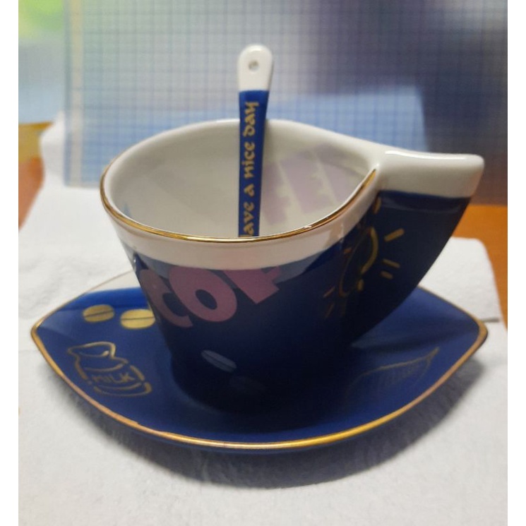 GIFT2 陶瓷造型咖啡杯組 金線口  杯子 葉形杯盤 杯匙 僅有一件 珍藏釋出 有要自取（台北橋捷運）要問