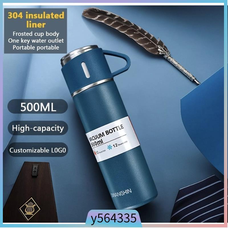 Vacuum Thermos Insulated Flask 500ml with 3 Mugs Set in a Gi