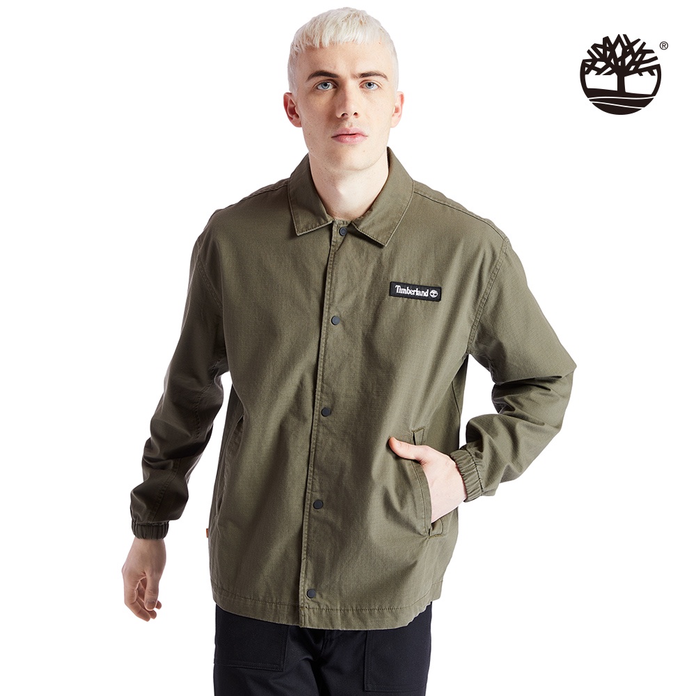Timberland 男款軍綠色純棉品牌標籤工裝外套|A2CCJA58
