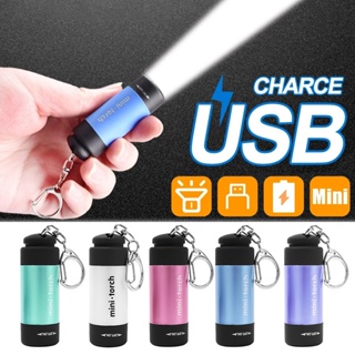 旅行便攜式 USB 可充電迷你手電筒,用於露營應急手持迷你 LED 手電筒實用迷你手電筒,帶鑰匙扣輕巧袖珍手電筒