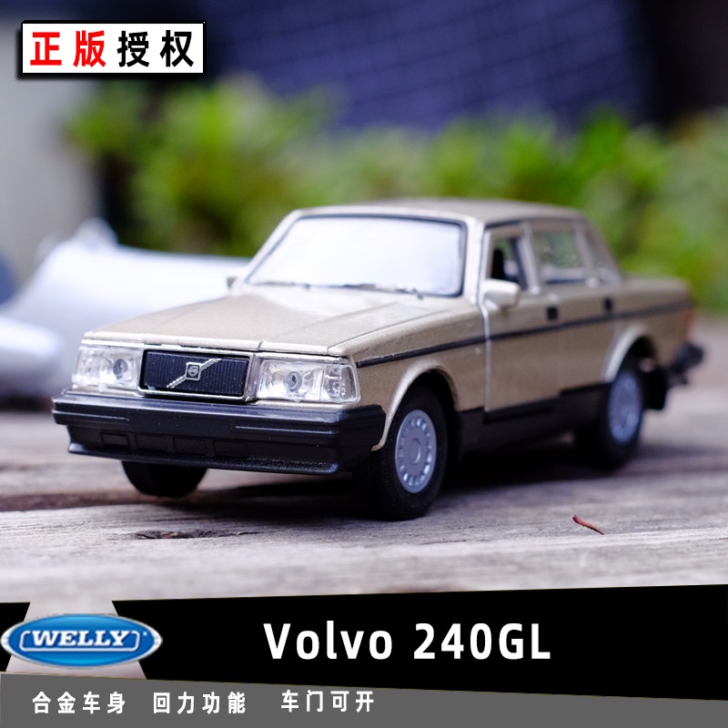 威利WELLY Volvo沃爾沃 240GL 老爺車授權合金汽車模型1:39回力開門男孩兒童合金玩具車裝飾收藏禮物擺件