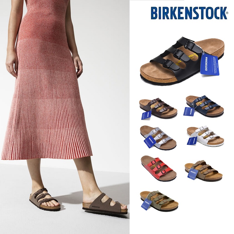 德國Birkenstock勃肯鞋涼拖女外穿Florida三排扣博肯涼鞋軟木拖鞋