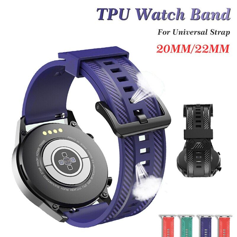 20 22 毫米通用所有智能手錶碳纖維紋理TPU錶帶適用三星 Galaxy Watch 4 40 44 42 46 毫米