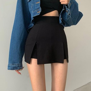 【Wik】短裙 半身裙 半身裙女夏季新款大碼胖mm開叉短裙高腰不規則褲裙顯瘦包臀裙