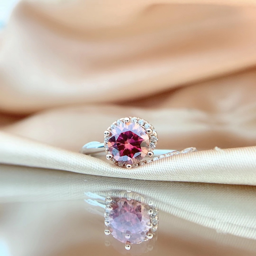 [附Gra證書]真正的莫桑鑽戒指 s925純銀時尚紅色莫桑鑽石戒指女