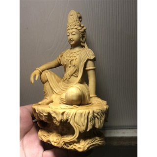 （現貨）小葉黃楊木雕中式禪意自在觀音菩薩人物佛像擺件家居客廳供奉裝飾