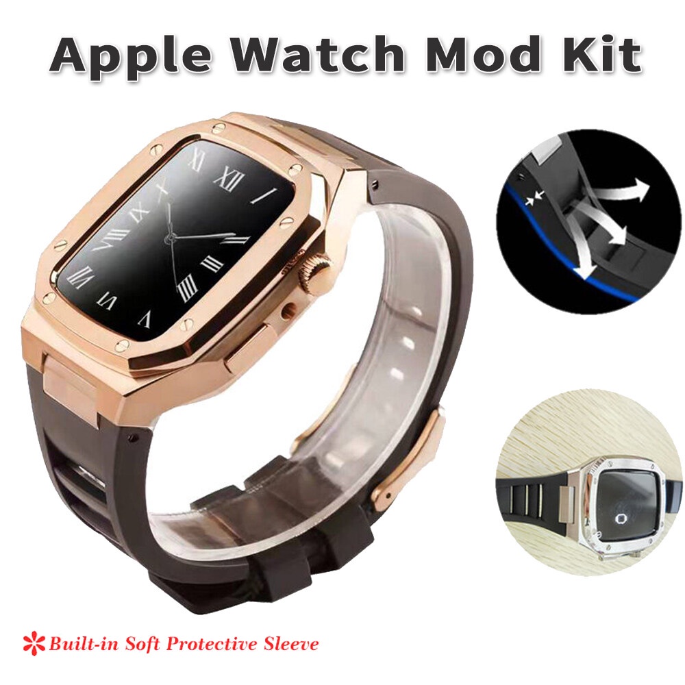 Richard style Modificatie Kit 不銹鋼錶殼 + 氟橡膠錶帶兼容 apple watch 8