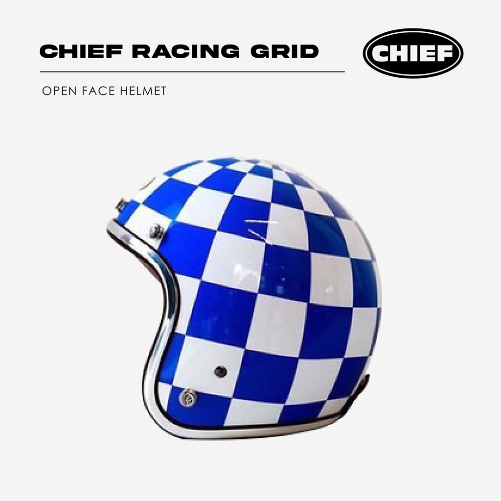 『EN安全帽』免運 現貨 Chief Helmet 經典賽車格 藍白 3/4 安全帽 限量