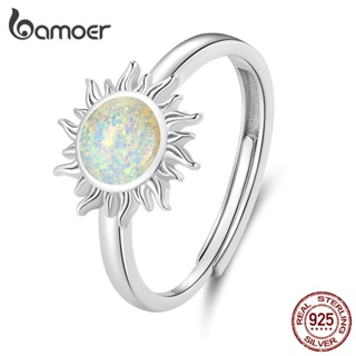 Bamoer 925 純銀蛋白石太陽開口戒指時尚首飾女士 BSR398