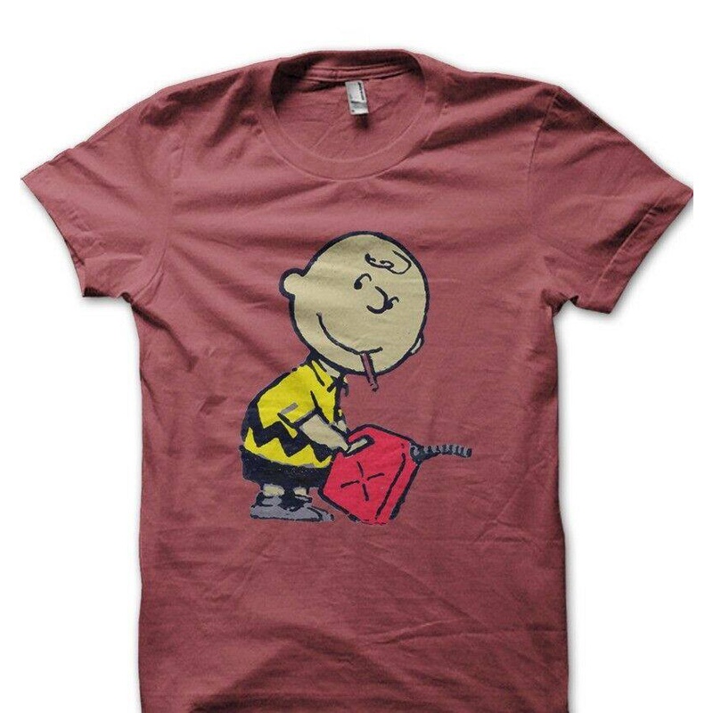 棉質 T 恤 Banksy Charlie Brown 搭配汽油趣味印花 Fn9163 O 領上衣 TEE