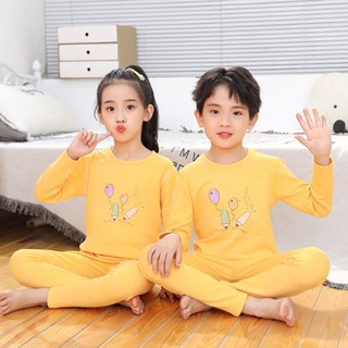 兒童卡通家居服睡衣兩件套 輕薄透氣 中大童糖果色打底保暖內衣套裝