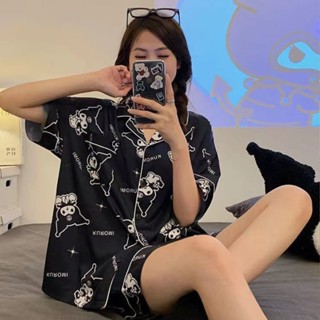 免運 冰絲綢睡衣女夏季薄款甜美ins可愛庫洛米短袖卡通學生家居服套裝