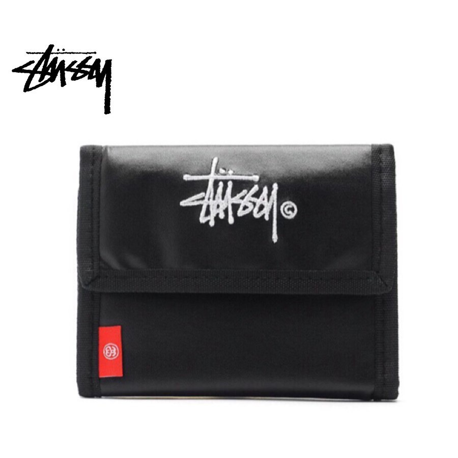 日本雜誌附錄短款黑色折疊錢包 STUSSY 刺繡零錢包