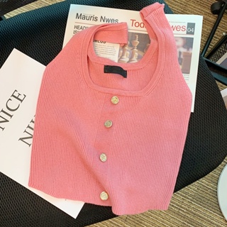 粉色針織背心 韓版素色吊帶衫 夏季簡約短版上衣
