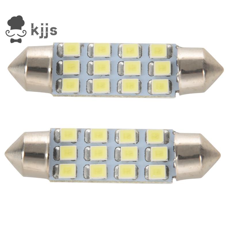 2x 12 SMD 3528 LED 白色汽車內飾 C5W 圓頂花彩燈泡燈 DC 12V 42mm