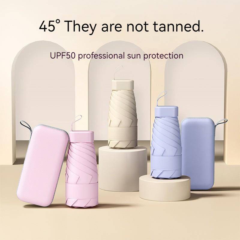 UPF50+扁五折迷你口袋傘黑膠輕巧帶卡包便攜防晒防紫外線晴雨兩用膠囊傘