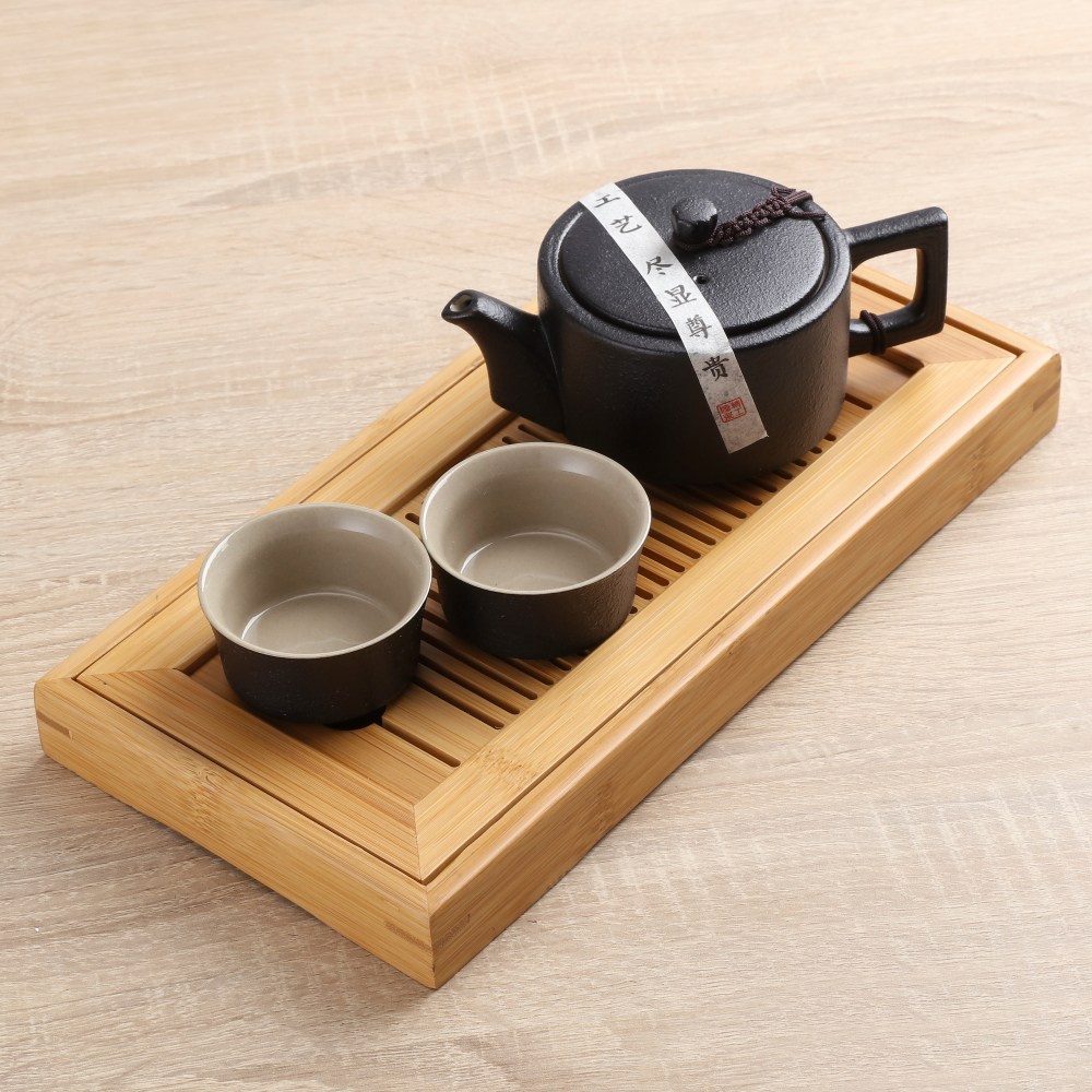 【HOLA】黑釉汝窯一壺二杯茶具組附竹茶盤