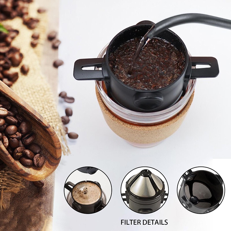 可重複使用的咖啡過濾器可折疊便攜式過濾咖啡機 1-2 杯永久不銹鋼過濾器倒咖啡滴頭無紙