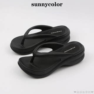 【現貨免運】SUNNY COLOR時尚人字拖女外穿厚底防滑夾腳坡跟夏新款沙灘涼拖鞋 厚底拖鞋 踩屎感拖鞋 拖鞋 室內拖鞋