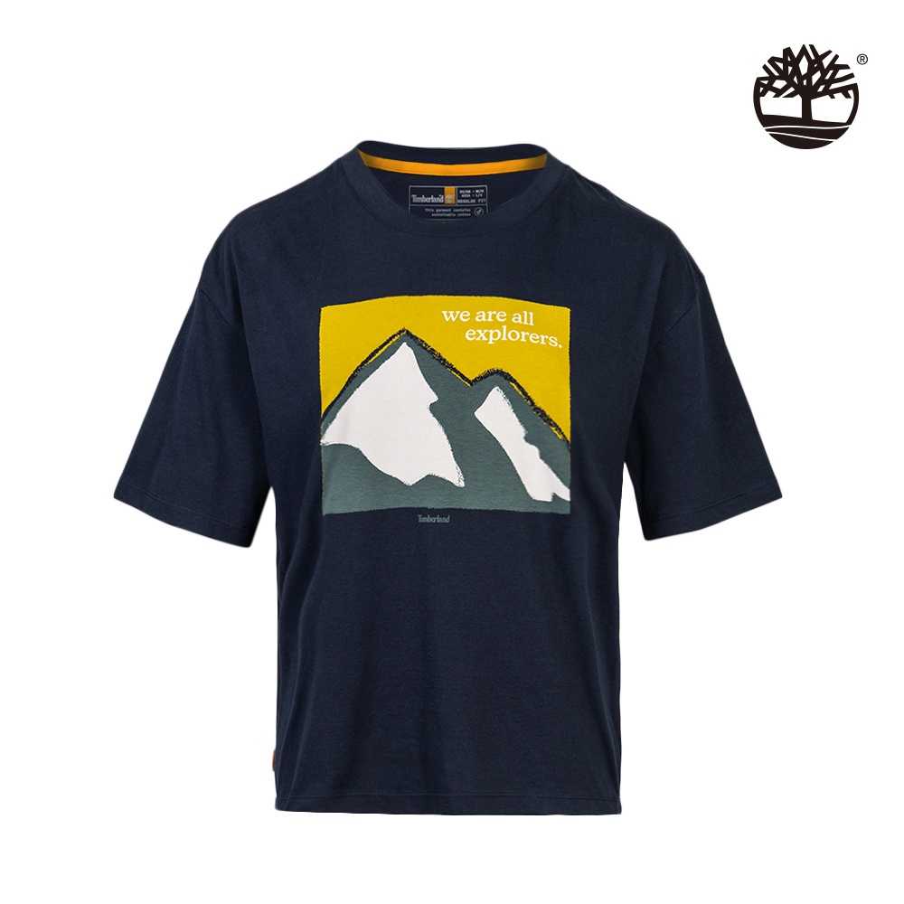Timberland 女款深藍色有機棉胸前山景圖案印花短袖T恤|A5ZEH433