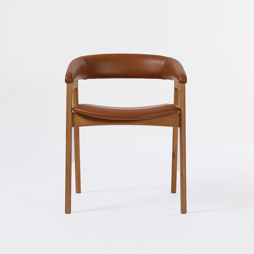 【HOLA】CORE ONE北歐風橡木扶手餐椅 皮革棕75x55x54
