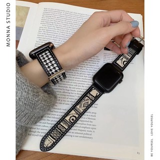 oppo watch free / 小米手環7 pro錶帶＋金屬連接器 真皮質千鳥格紋帆布高級簡約時尚男女通用新款