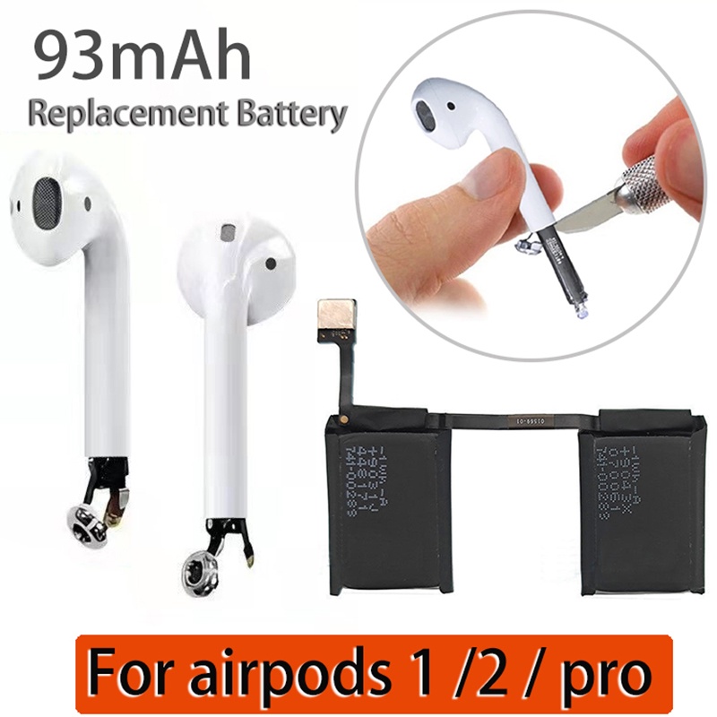 適用於原裝 Airpods 1 2 Pro 93mAh 可更換電池增加壽命更換電池充電室盒耳機配件