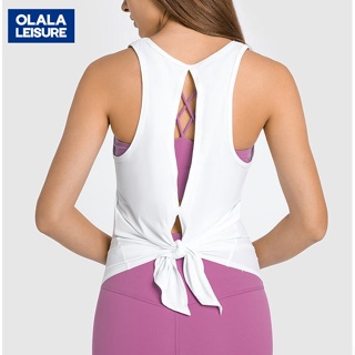 OLALA新款 時尚休閒上衣 健身跑步裸感罩衫 蝴蝶綁帶美背運動背心女 ST DT180