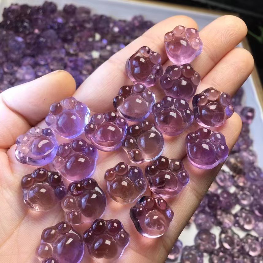 天然  紫水晶 貓爪   雕刻件可愛飾品diy招財配飾簡約百搭禮