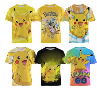 Pokemon GO可愛皮卡丘3D列印男女童卡通T恤兒童夏季短袖上衣T恤