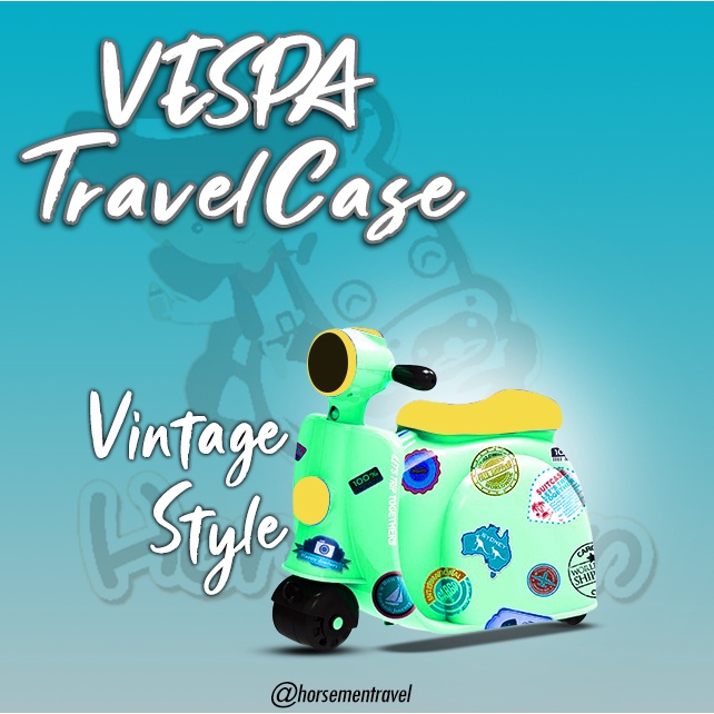 Hm1001 藍色兒童旅行箱摩托車 Vespa 旅行手推車拉桿包字符艙尺寸騎士