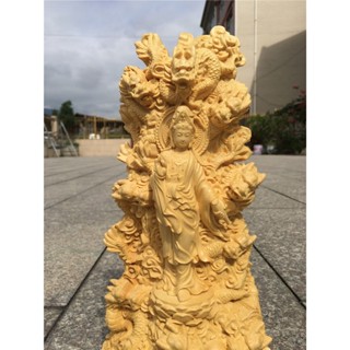 （現貨）檜木木雕刻九龍觀音佛像家居供養擺件工藝實木雕刻工藝品
